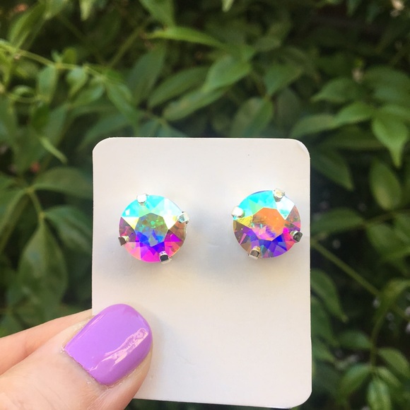 Aurora Borealis + Silver Crystal Earrings - Picture 4 of 12